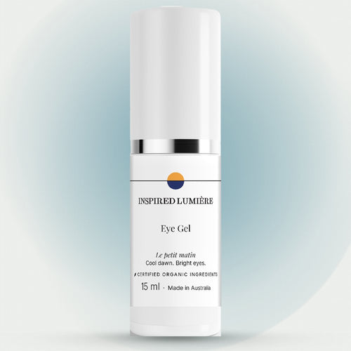 Inspired Lumière Eye Gel, 15 ml — white airless pump with the Lumière label